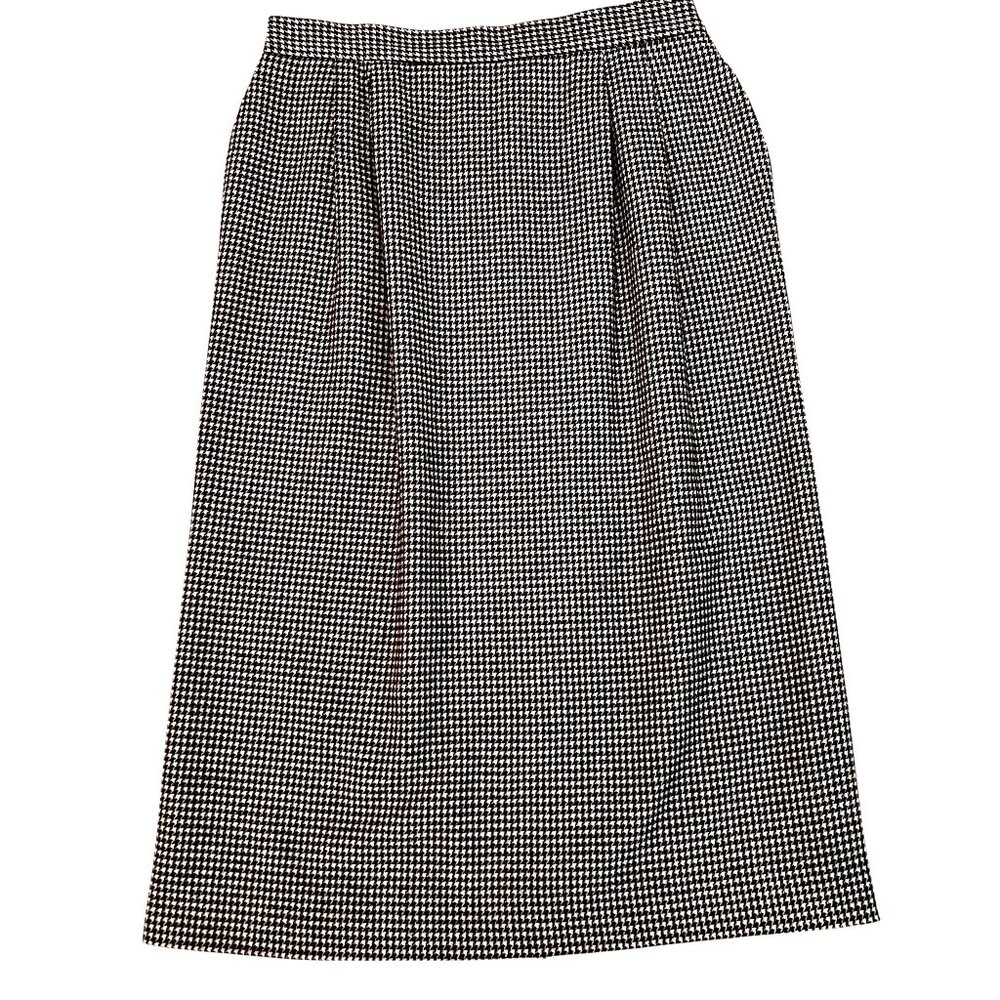 Vtg Vinci Black White Houndstooth Pencil Skirt Wool Back Slit Size 12 Pockets